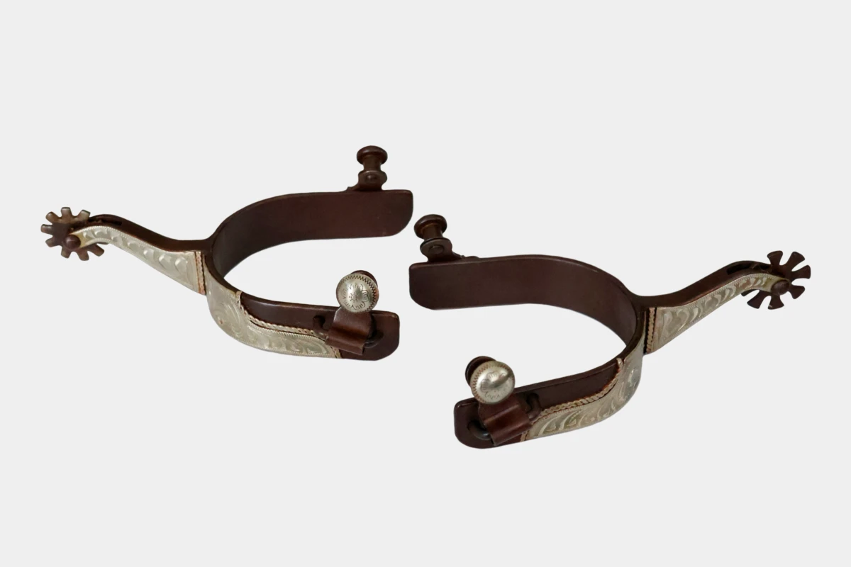 Pro Stuff - Sporen brown steel with engraved silver trim, spurs, versilbert, Stahl