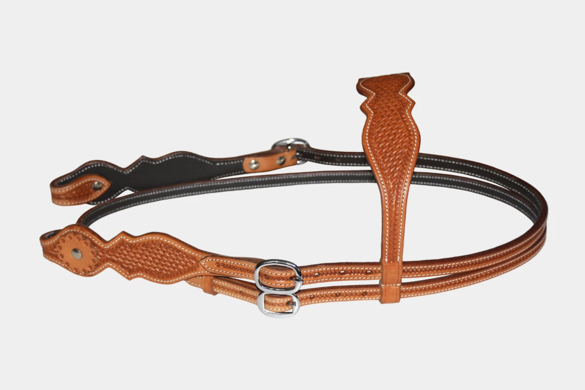 Cattlemans, GVR - Stirnband double large scalloped basket tooling, Westerntrense, Quarter Horse, browband, russet Cattlemans, GVR - Stirnband double large scalloped basket tooling, Westerntrense, Quarter Horse, browband, russet