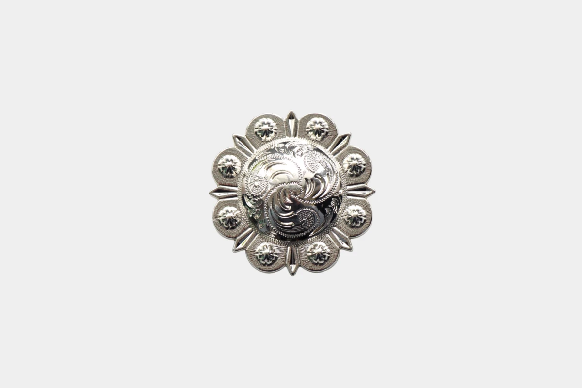 Cattlemans, GVR - Concho silver berry, graviertes  flower design, engraved, Blumen, Silber