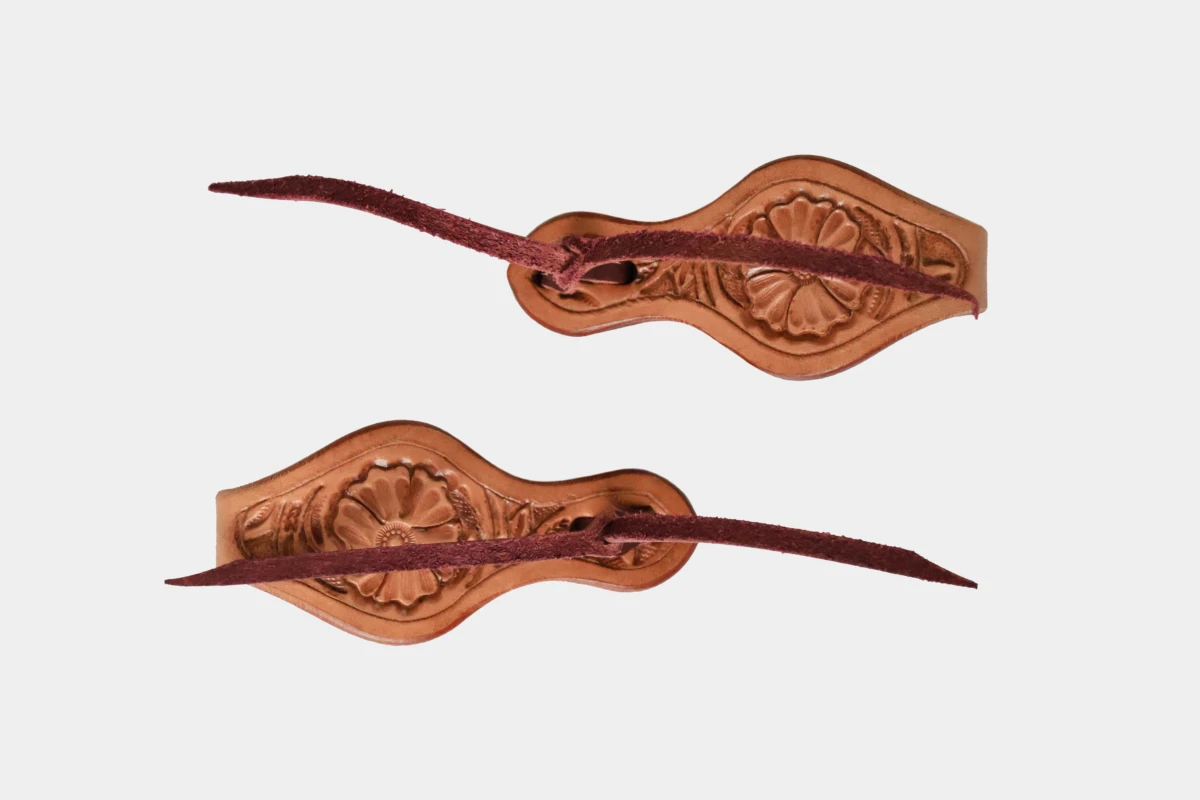 Cattlemans, GVR - Rein straps with straight backside flower tooling, Leder, leather, russet