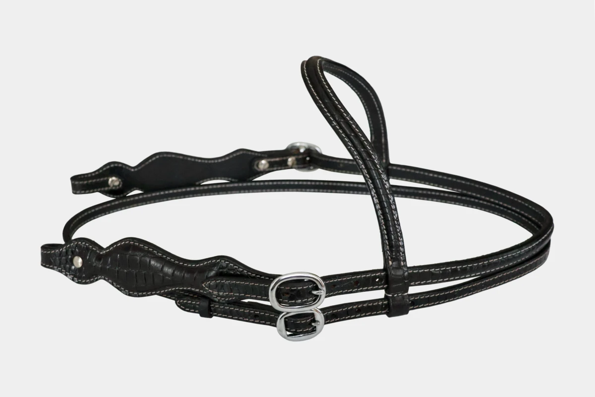 Cattlemans, GVR - Stirnband scalloped sting Croc Collection, Show, Westerntrense, Quarter Horse, browband, black