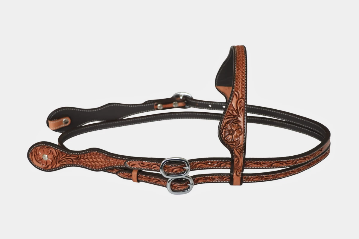 Cattlemans, GVR - Stirnband double round two tone combo tooling, Westerntrense, Quarter Horse, browband, antique russet, brown