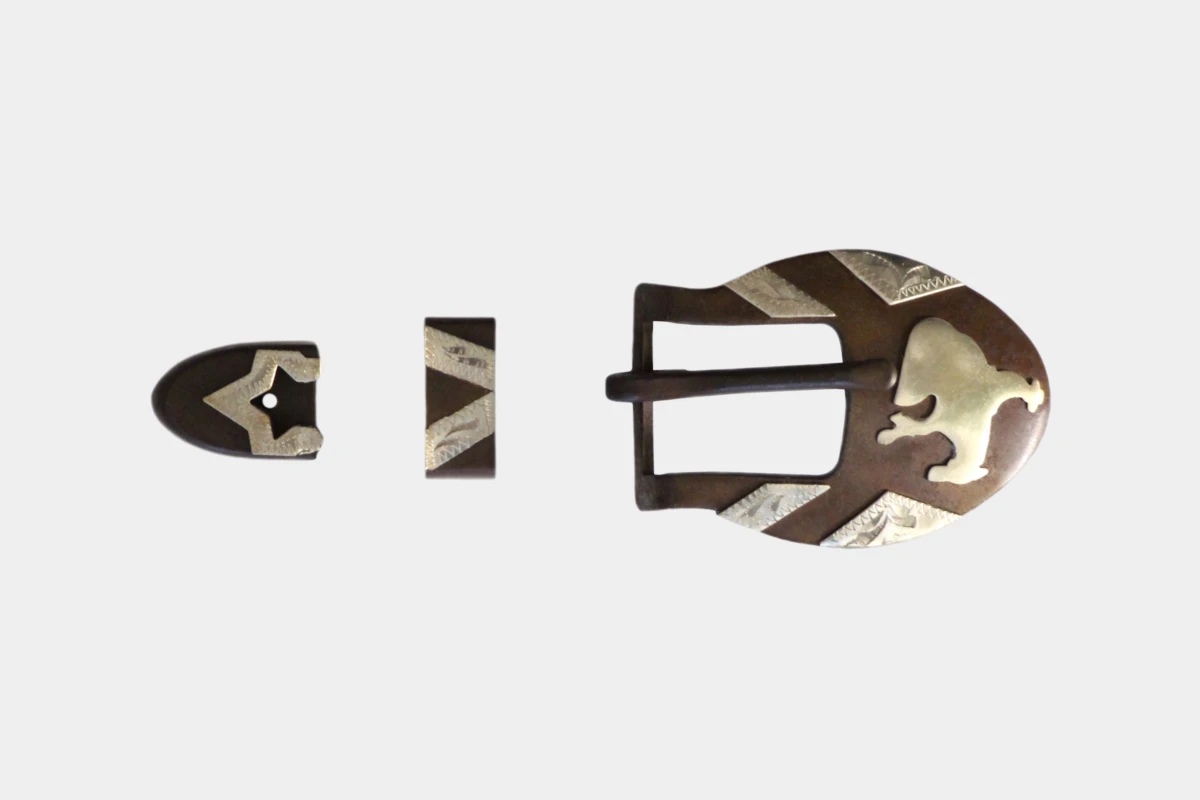 Cattlemans, GVR - Brown steel buckle set reiner, loop, tip, Schnalle, braun, Stahl Cattlemans, GVR - Brown steel buckle set reiner, loop, tip, Schnalle, braun, Stahl