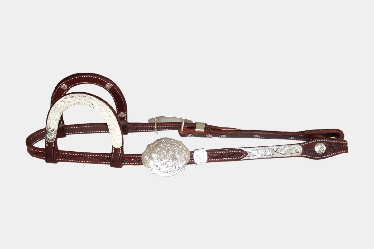 Cattlemans, GVR - Zweiohr silver leaf tooling, Show, Westerntrense, Quarter Horse, two ear, antique dark chestnut