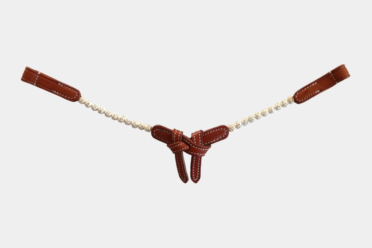 Cattlemans, GVR - Stirnriemen futurity crystal white balls, browband, knotted, Strass, leather, Leder, weiß, chestnut Cattlemans, GVR - Stirnriemen futurity crystal white balls, browband, knotted, Strass, leather, Leder, weiß, chestnut