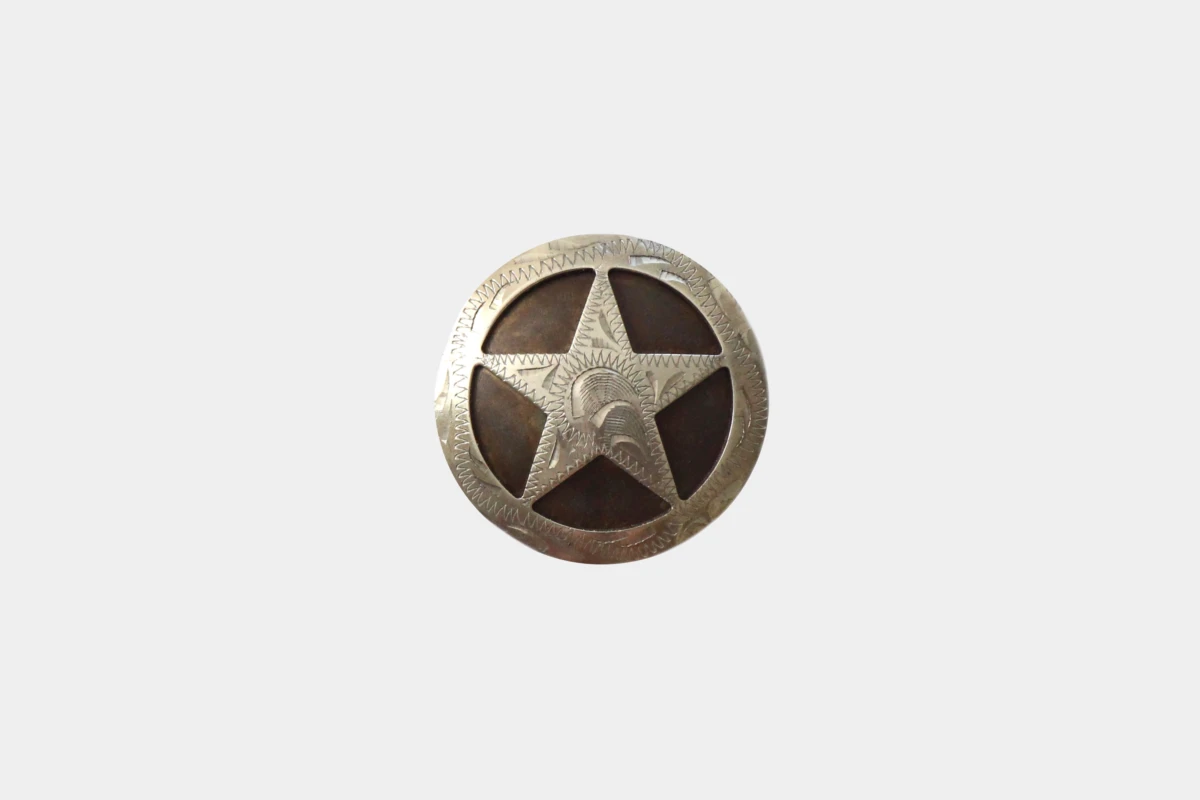 Cattlemans, GVR - Brown steel concho texas star, braun, Stahl, Stern