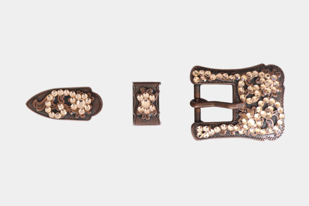 Cattlemans, GVR - Buckle set crystal copper peach, loop, tip, Schnalle, Strass, pfirsich, orange Cattlemans, GVR - Buckle set crystal copper peach, loop, tip, Schnalle, Strass, pfirsich, orange