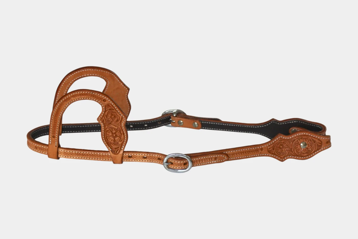 Cattlemans, GVR - Zweiohr double scalloped flower tooling, Westerntrense, Quarter Horse, two ear, russet