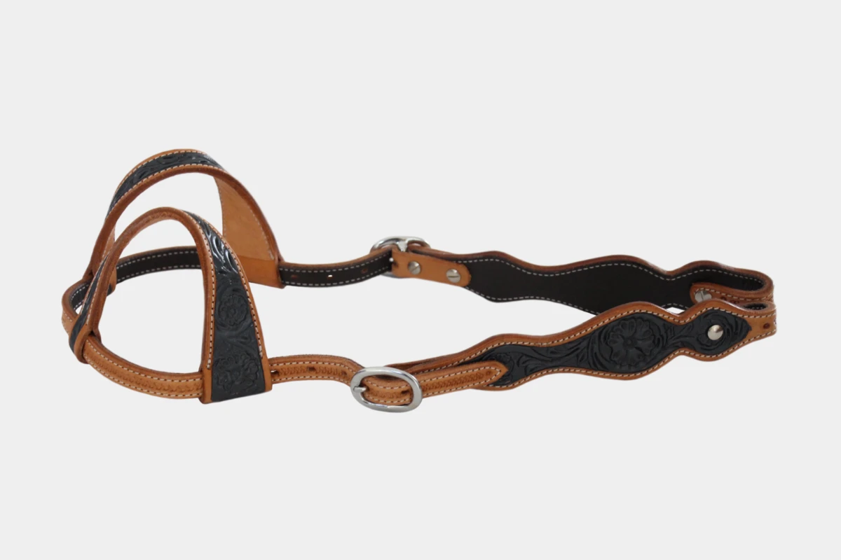 Cattlemans, GVR - Zweiohr double curved russet-grey flower tooling, two ear, Leder, leather, russet, grey, grau