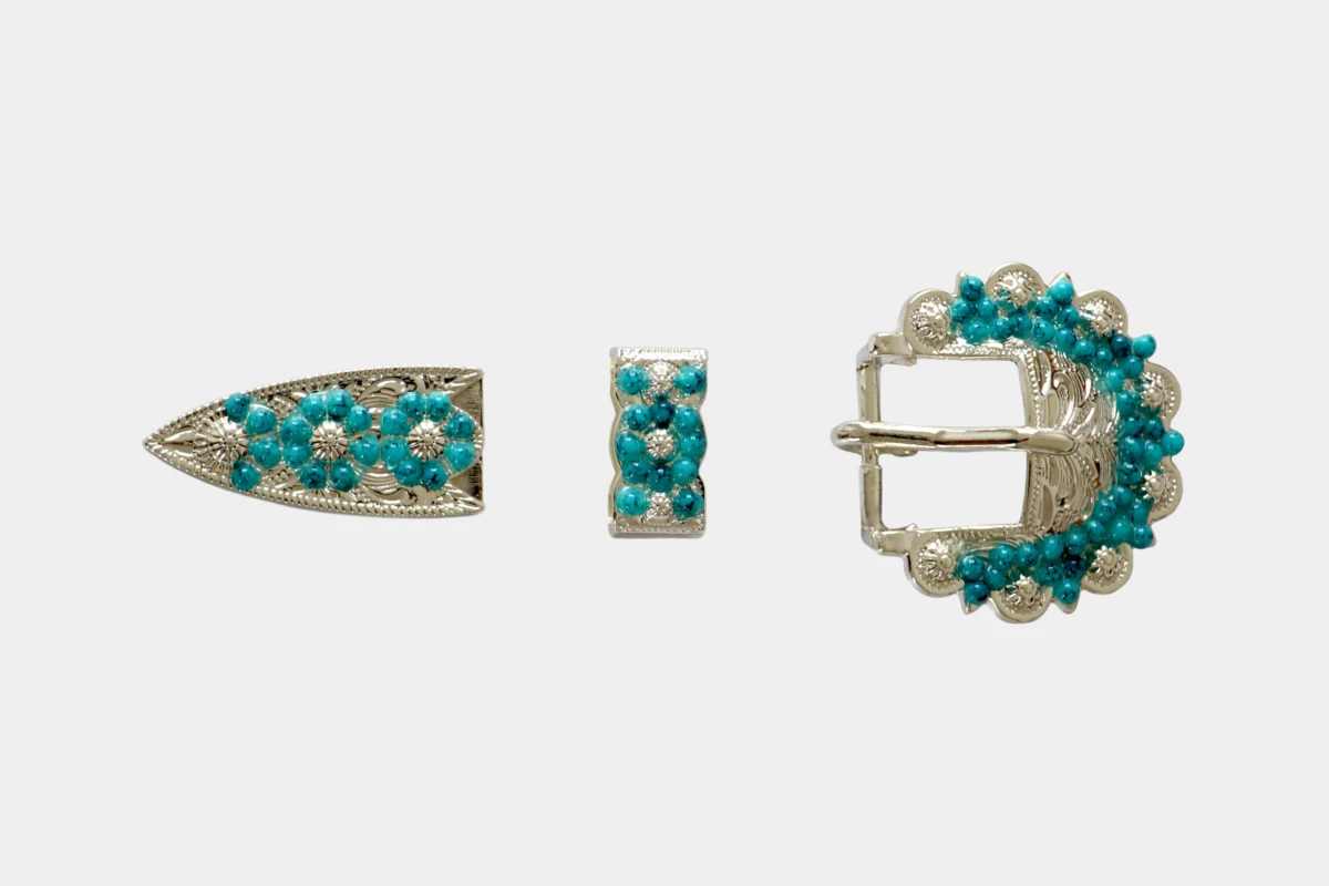 Cattlemans, GVR - Buckle set round turquoise, loop, tip, Schnalle, tuerkis Cattlemans, GVR - Buckle set round turquoise, loop, tip, Schnalle, tuerkis