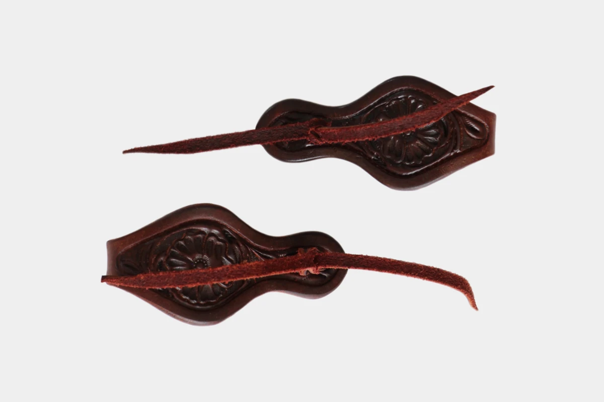 Cattlemans, GVR - Rein straps with straight backside flower tooling, Leder, leather, dark chestnut