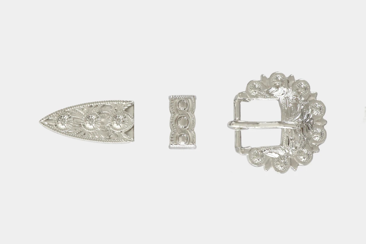 Cattlemans, GVR - Buckle set silver round, loop, tip, Schnalle, silber