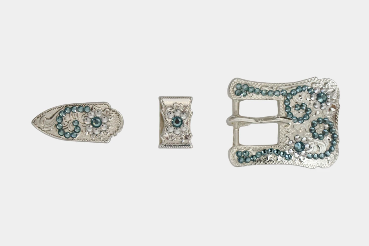 Cattlemans, GVR - Buckle set crystal smoked sapphire, loop, tip, Schnalle, Strass, blau, hellblau, blue