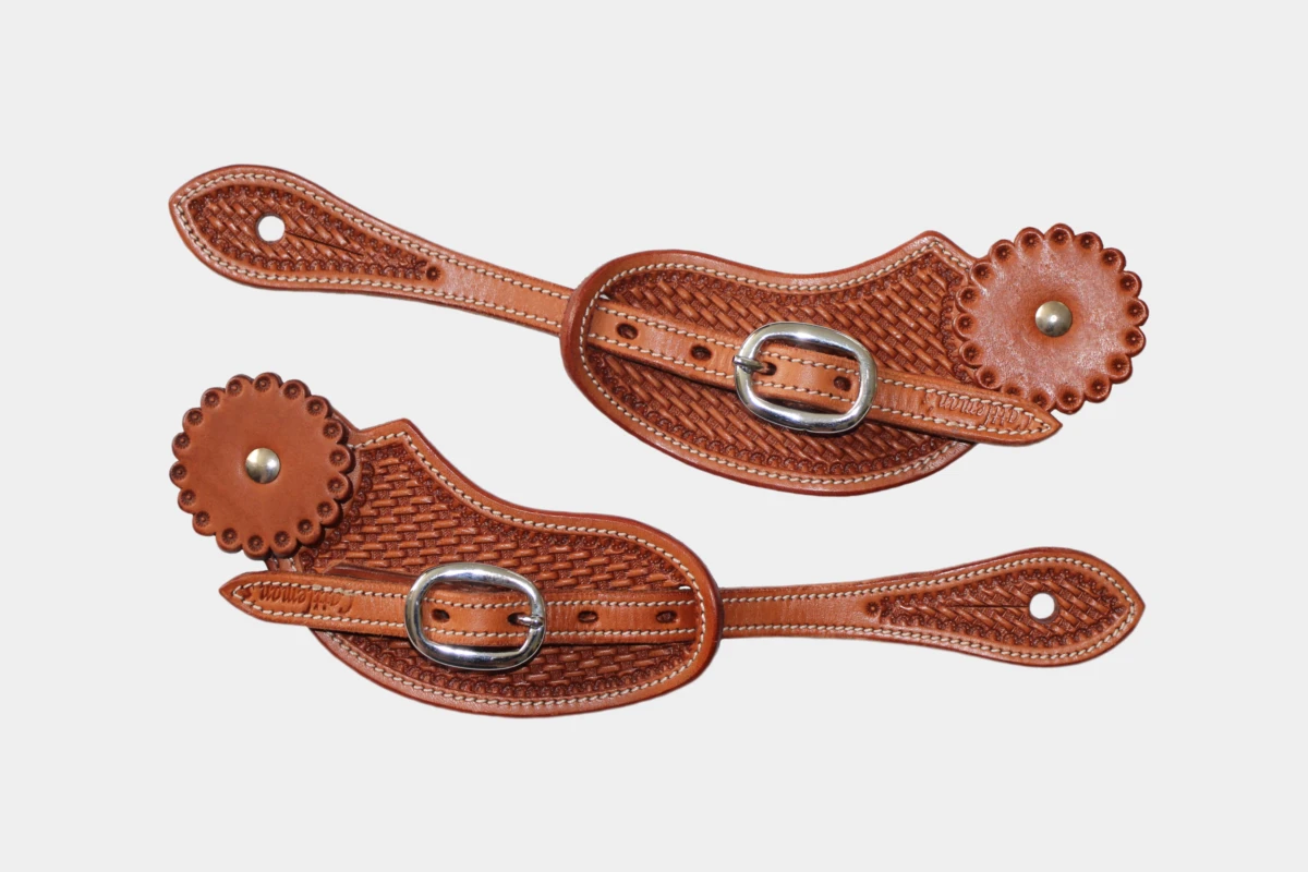 Cattlemans, GVR - Sporenriemen round basket tooling with leather concho, spur straps, Leder, chestnut Cattlemans, GVR - Sporenriemen round basket tooling with leather concho, spur straps, Leder, chestnut