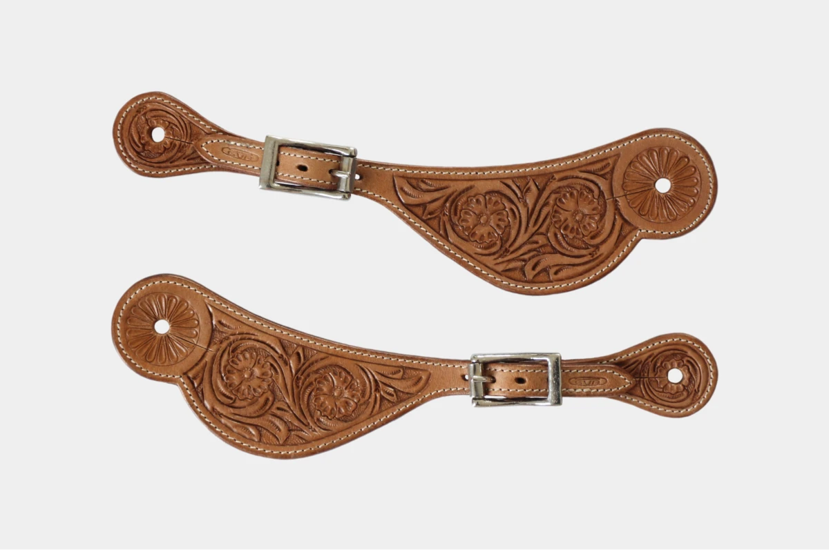 Cattlemans, GVR - Sporenriemen flower tooling, spur straps, Leder, leather, russet Cattlemans, GVR - Sporenriemen flower tooling, spur straps, Leder, leather, russet