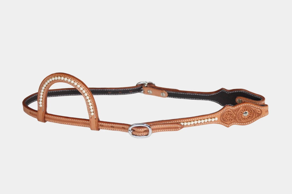 Cattlemans, GVR - Einohr scalloped Swarovski pearls flower tooling, Show, Westerntrense, Quarter Horse, one ear, Perlen, russet Cattlemans, GVR - Einohr scalloped Swarovski pearls flower tooling, Show, Westerntrense, Quarter Horse, one ear, Perlen, russet