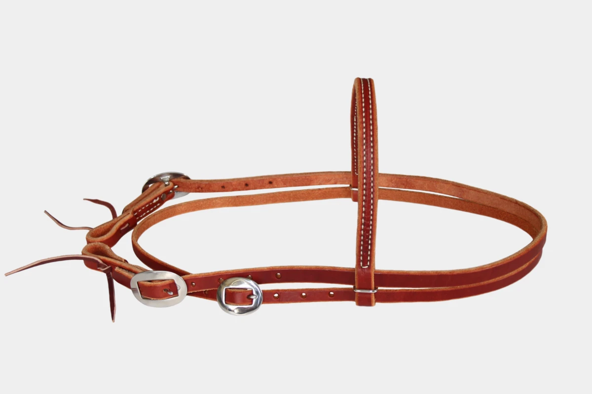 BCL, Berlin Custom Leather - Stirnband Harnessleder mit Edelstahlschnallen, Westerntrense, Quarter Horse, browband, harness leather, hell, light