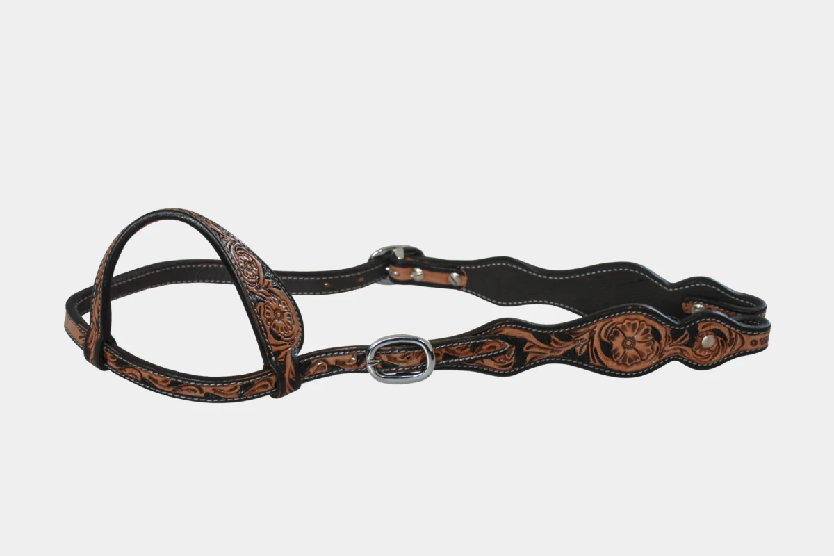 Cattlemans, GVR - Einohr double curved two tone flower tooling, Westerntrense, Quarter Horse, one ear, black, russet