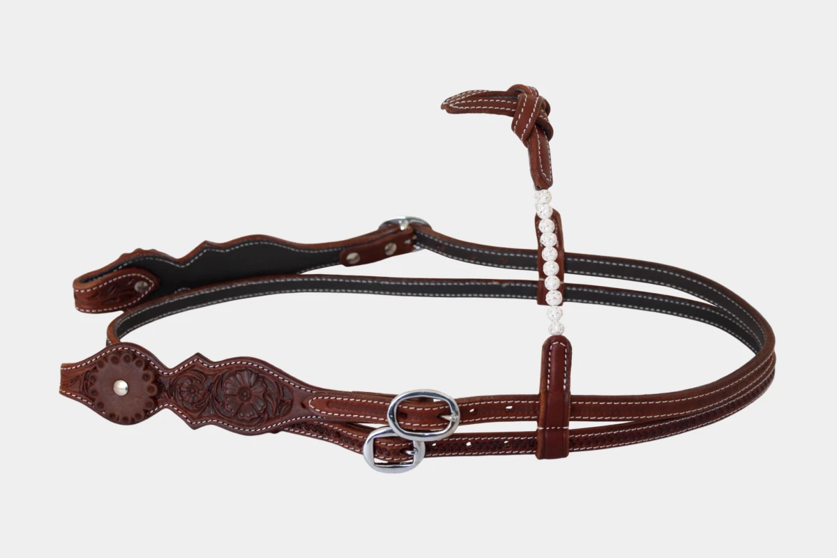 Knotted browband large scalloped crystal balls flower tooling