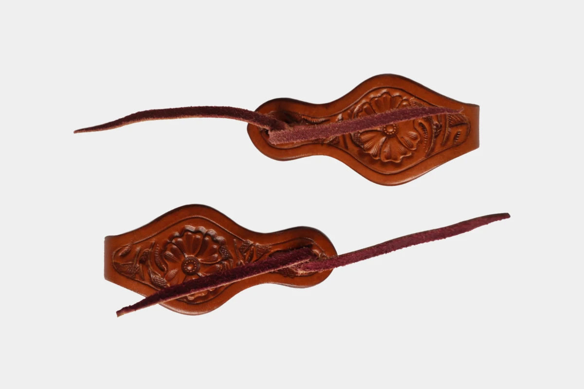 Cattlemans, GVR - Rein straps with straight backside flower tooling, Leder, leather, chestnut