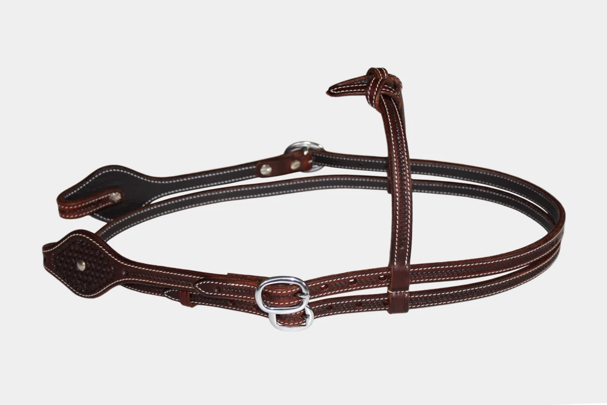 Cattlemans, GVR - Knotenstirnband oval basket tooling, Westerntrense, Quarter Horse, knotted browband, dark chestnut