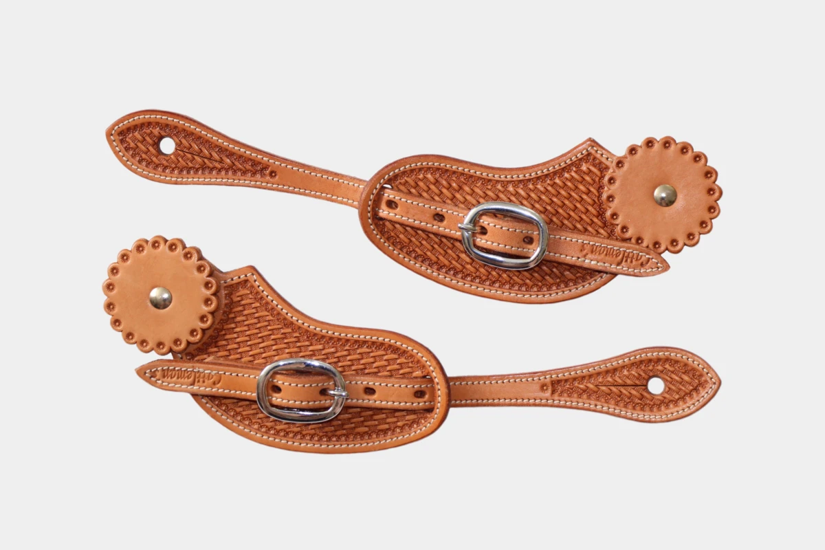 Cattlemans, GVR - Sporenriemen round basket tooling with leather concho, spur straps, Leder, russet Cattlemans, GVR - Sporenriemen round basket tooling with leather concho, spur straps, Leder, russet