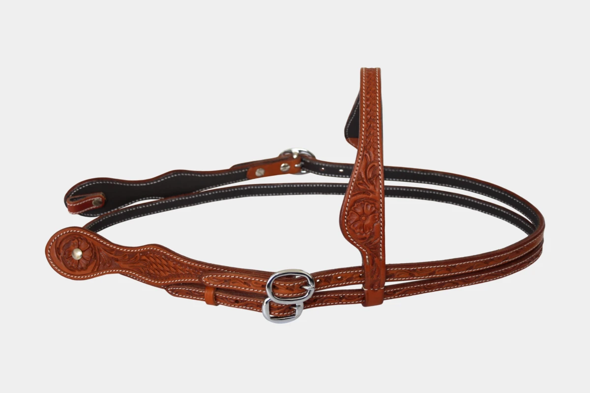 Cattlemans, GVR - Stirnband double round combo tooling, Westerntrense, Quarter Horse, browband, chestnut