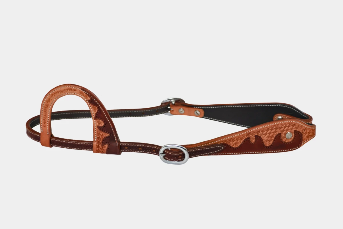 Cattlemans, GVR - Einohr teardrop wave two tone basket tooling, Westerntrense, Quarter Horse, one ear, russet