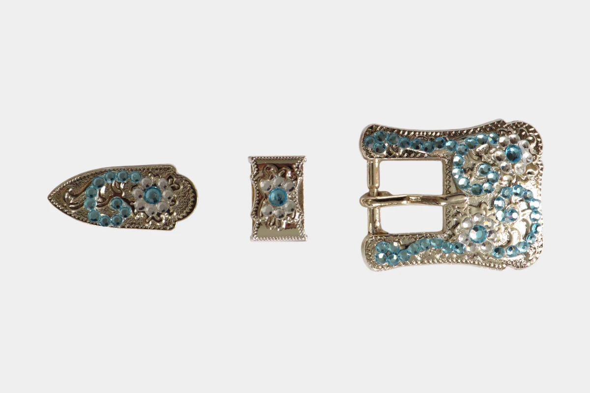 Cattlemans, GVR - Buckle set crystal aqua, loop, tip, Schnalle, Strass, blau, hellblau, blue