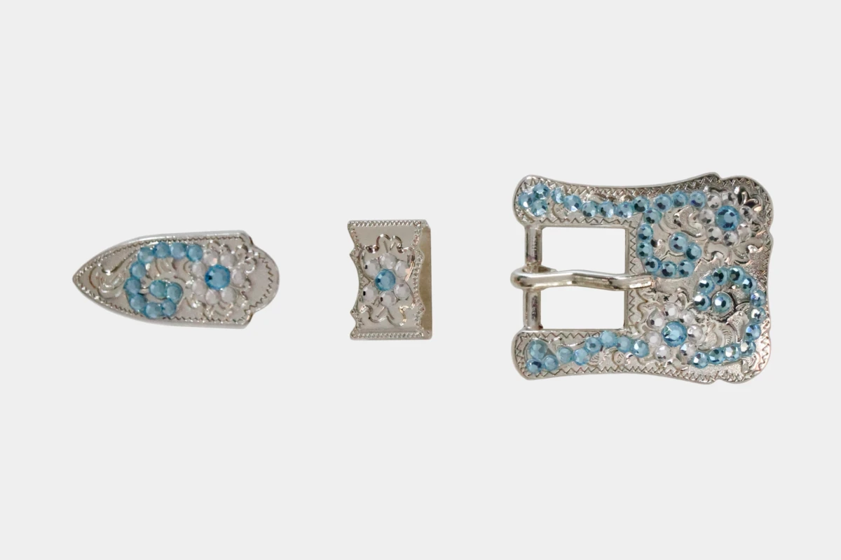 Cattlemans, GVR - Buckle set crystal aqua, loop, tip, Schnalle, Strass, blau, hellblau, blue