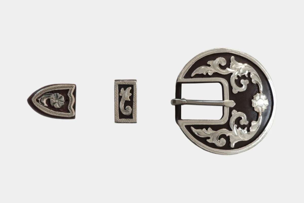 Hansen silver buckle set Santa Maria, loop, tip, Schnalle, brown steel, Silber Hansen silver buckle set Santa Maria, loop, tip, Schnalle, brown steel, Silber