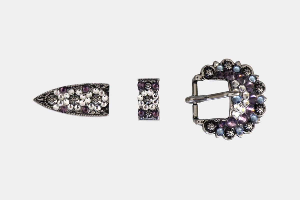 Cattlemans, GVR - Buckle set crystal round tanzanite, Strass, blue, blau, purple, lila, white, weiss