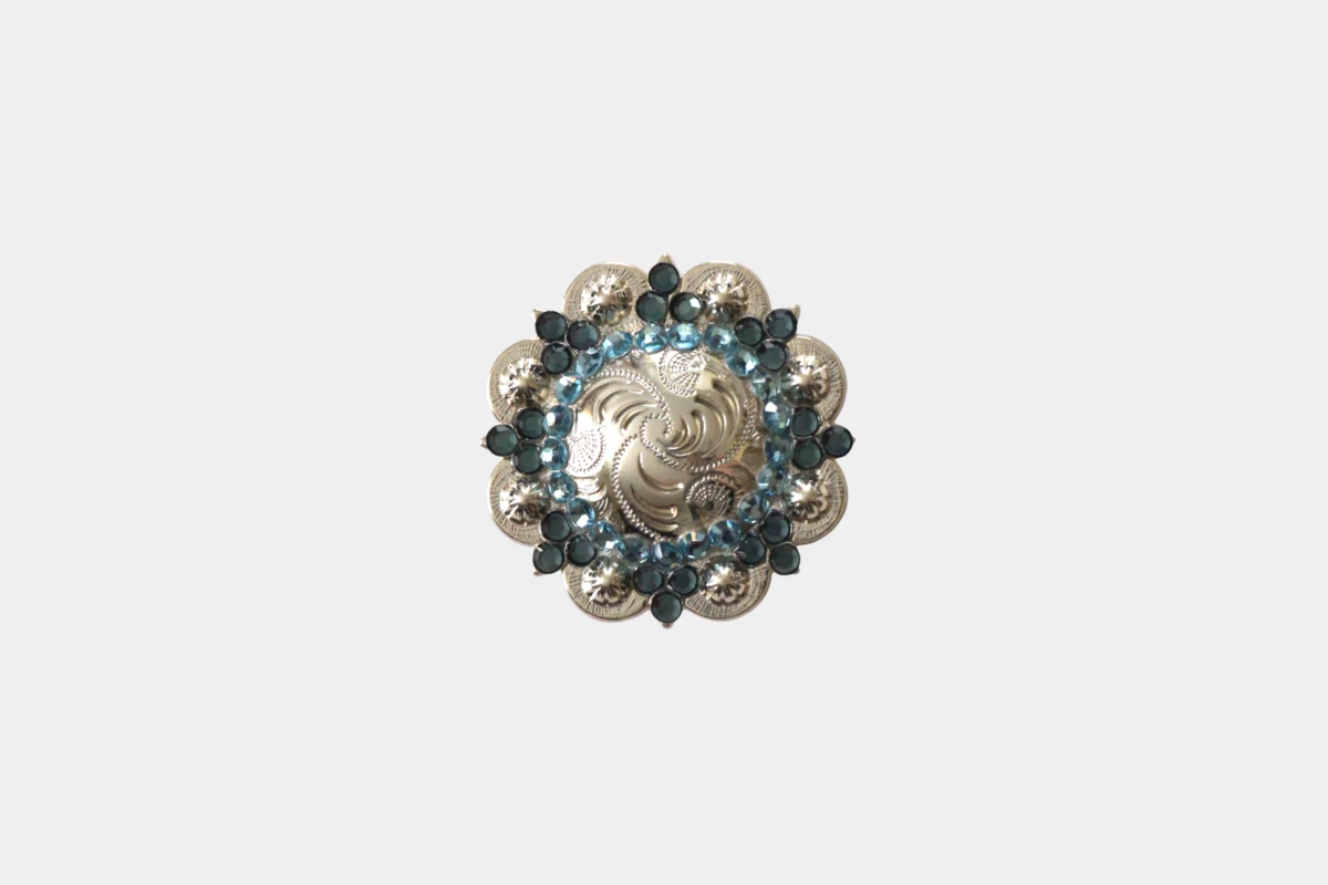 Cattlemans, GVR - Rhinestone concho crystal flower montana aqua, Strass, blue, blau Cattlemans, GVR - Rhinestone concho crystal flower montana aqua, Strass, blue, blau