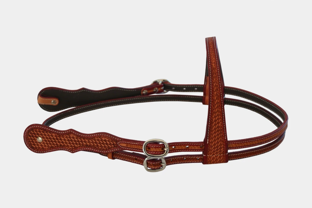 Cattlemans, GVR - Stirnband double round scalloped two tone basket tooling, Westerntrense, Quarter Horse, browband, russet, latigo Cattlemans, GVR - Stirnband double round scalloped two tone basket tooling, Westerntrense, Quarter Horse, browband, russet, latigo