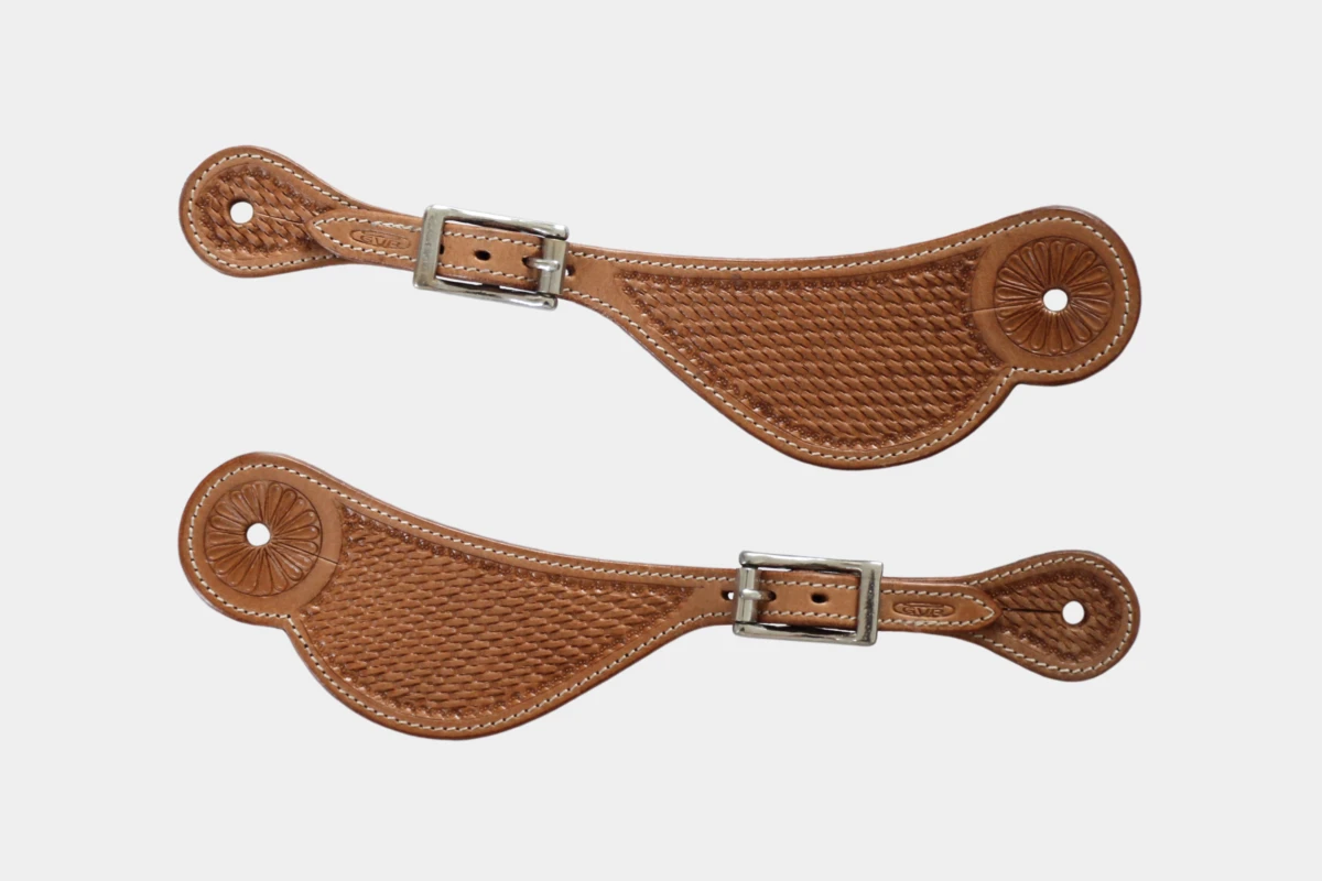 Cattlemans, GVR - Sporenriemen basket tooling, spur straps, Leder, leather, russet Cattlemans, GVR - Sporenriemen basket tooling, spur straps, Leder, leather, russet
