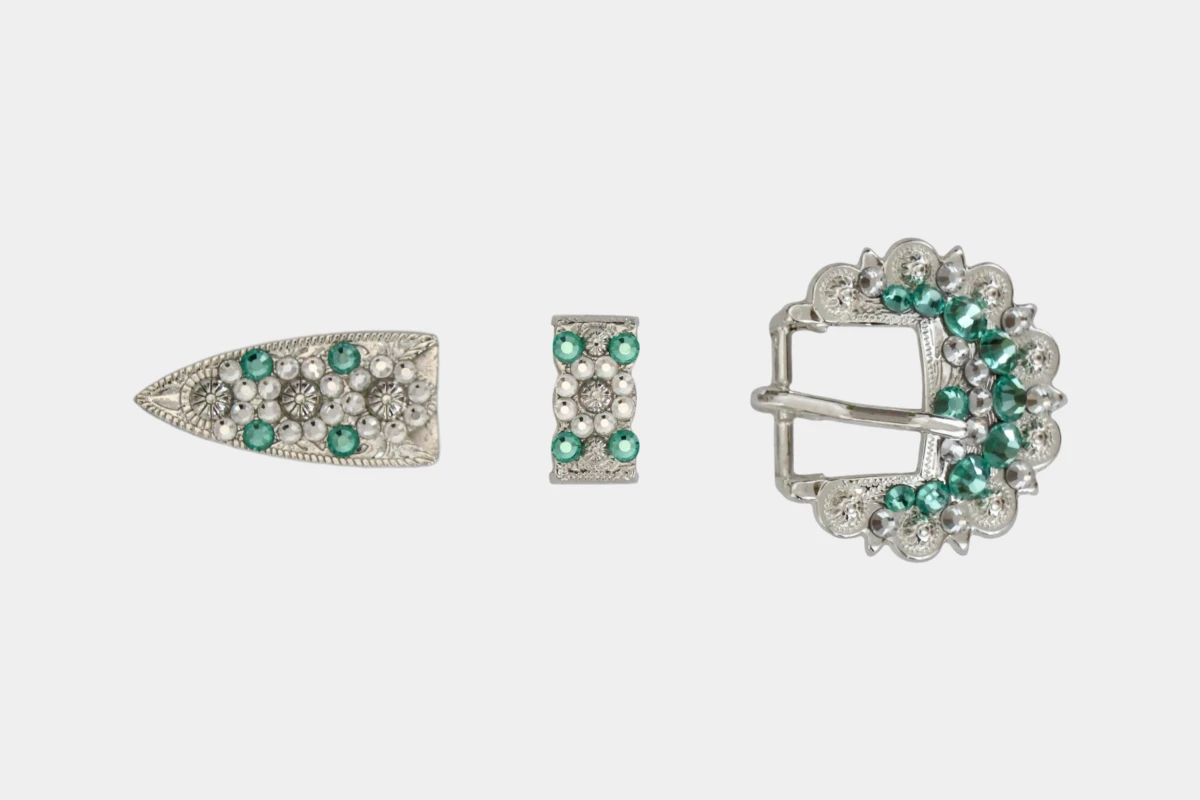 Cattlemans, GVR - Buckle set crystal round caribbean sea, loop, tip, Schnalle, Strass, gruen, hellgruen, green