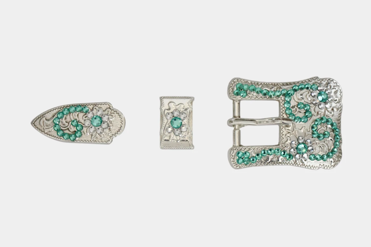 Cattlemans, GVR - Buckle set crystal caribbean sea, loop, tip, Schnalle, Strass, gruen, hellgruen, green