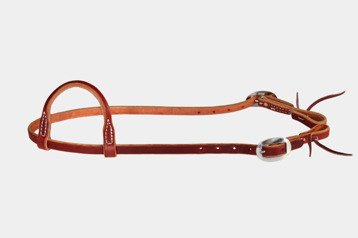 Berlin Custom Leather - Einohr Harnessleder mit Edelstahlschnallen, Einohr Westerntrense, Harnessleder, Edelstahlschnallen, Quarter Horse, one-ear Western headstall, harness leather, stainless steel buckles, hell, light