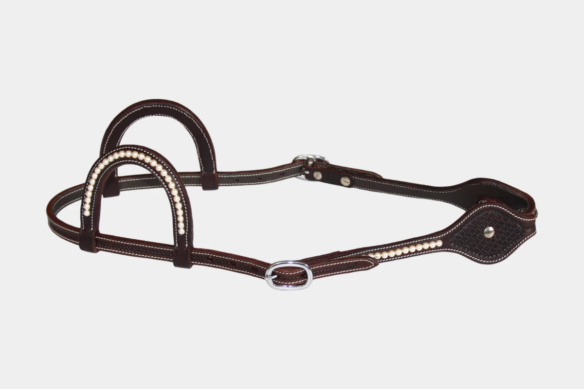 Cattlemans, GVR - Zweiohr oval Swarovski pearls basket tooling, Show, Westerntrense, Quarter Horse, two ear, Perlen, brown Cattlemans, GVR - Zweiohr oval Swarovski pearls basket tooling, Show, Westerntrense, Quarter Horse, two ear, Perlen, brown