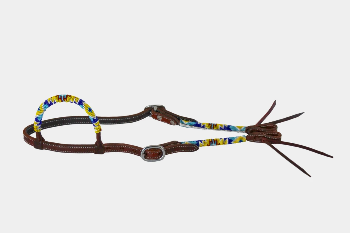 Cattlemans, GVR - Einohr with yellow, blue and turquoise beads, Karo Design, diamond, one ear, perlen, gelb, blau, tuerkis, dark chestnut Cattlemans, GVR - Einohr with yellow, blue and turquoise beads, Karo Design, diamond, one ear, perlen, gelb, blau, tuerkis, dark chestnut