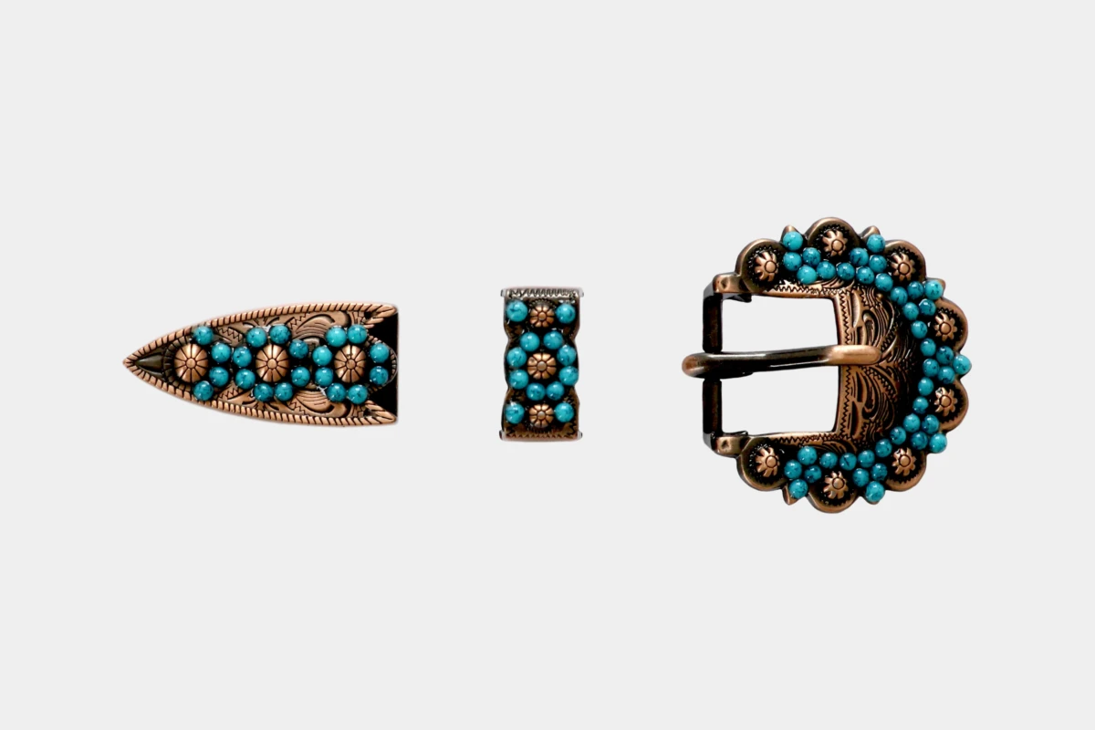 Buckle set crystal round copper turquoise