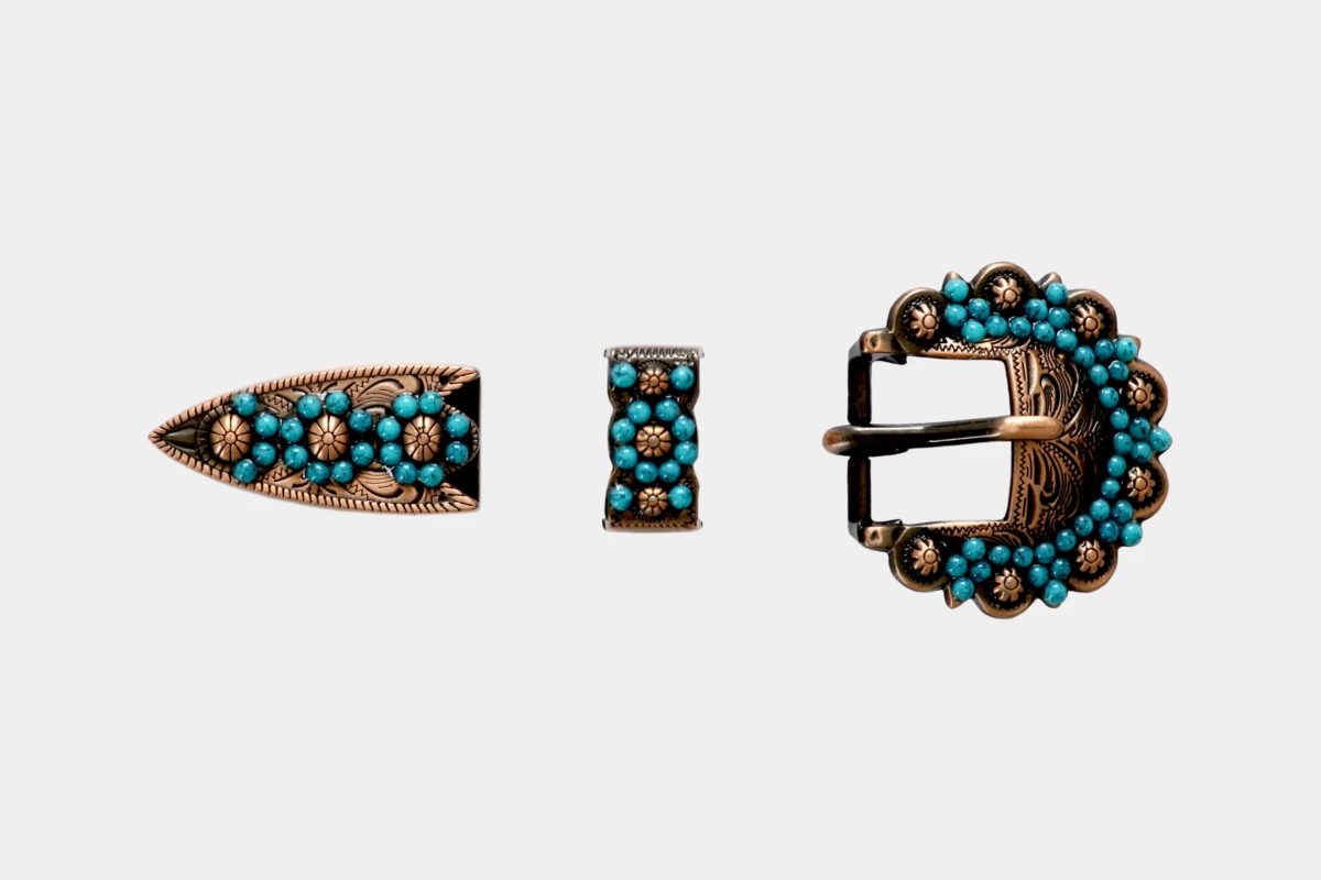Cattlemans, GVR - Buckle set round copper turquoise, loop, tip, Schnalle, Kupfer, tuerkis Cattlemans, GVR - Buckle set round copper turquoise, loop, tip, Schnalle, Kupfer, tuerkis