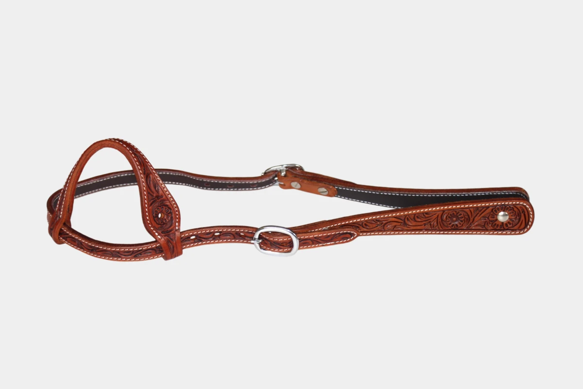 Cattlemans, GVR - Einohr small round teardrop flower tooling, Westerntrense, Quarter Horse, one ear, antique chestnut Cattlemans, GVR - Einohr small round teardrop flower tooling, Westerntrense, Quarter Horse, one ear, antique chestnut