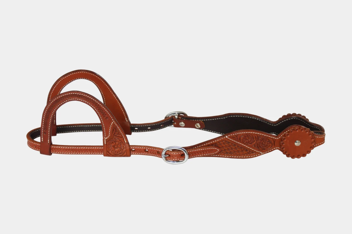 Cattlemans, GVR - Zweiohr double rounded two tone flower tooling, Westerntrense, Quarter Horse, two ear, chestnut, dark chestnut