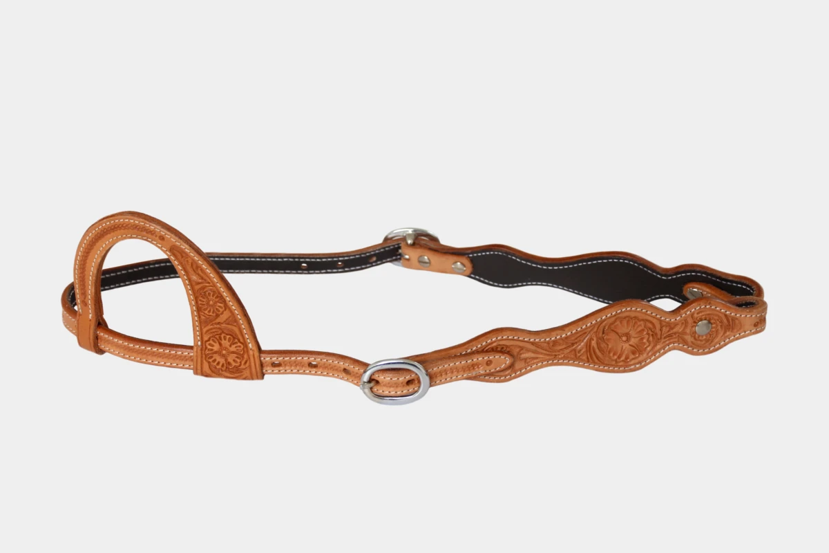 Cattlemans, GVR - Einohr double curved flower tooling, Westerntrense, Quarter Horse, one ear, russet