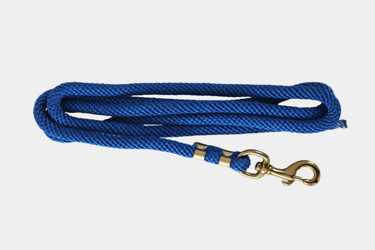 Fuehrstrick mit Karabinerhaken aus Messing, Rope, Nylon, brass, royal blue, blau Fuehrstrick mit Karabinerhaken aus Messing, Rope, Nylon, brass, royal blue, blau