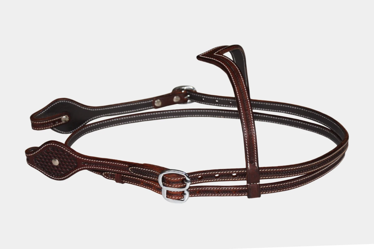 Cattlemans, GVR - V-Stirnband oval basket tooling, Westerntrense, Quarter Horse, v-browband, dark chestnut