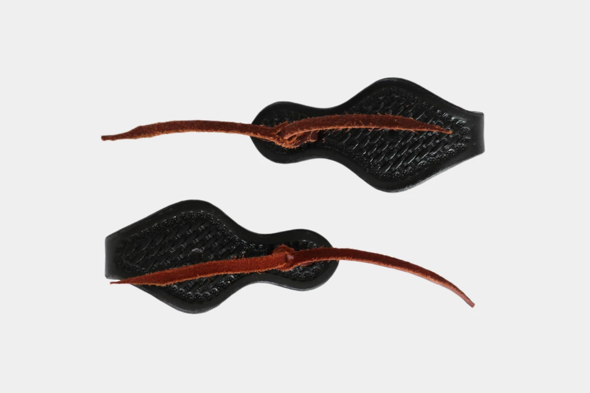 Cattlemans, GVR - Rein straps with straight backside basket tooling, Leder, leather, black