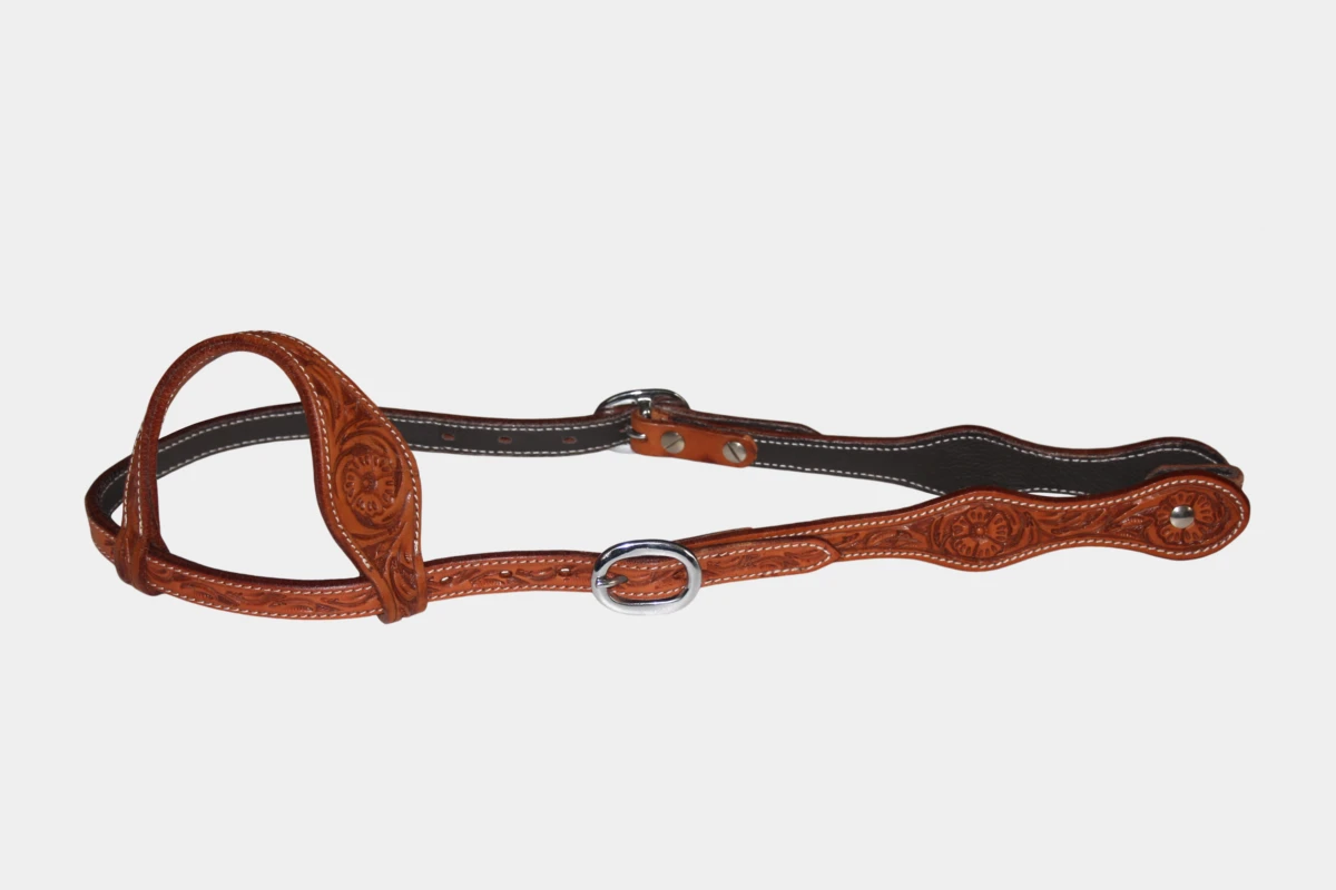 Cattlemans, GVR - Einohr double round curved flower tooling, Westerntrense, Quarter Horse, one ear, antique chestnut Cattlemans, GVR - Einohr double round curved flower tooling, Westerntrense, Quarter Horse, one ear, antique chestnut