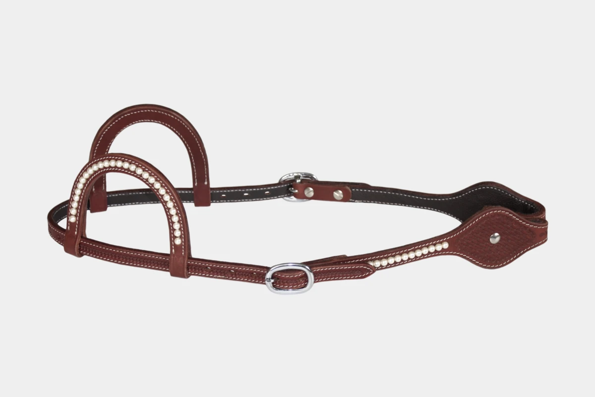 Cattlemans, GVR - Zweiohr oval Swarovski pearls basket tooling, Show, Westerntrense, Quarter Horse, two ear, Perlen, dark chestnut Cattlemans, GVR - Zweiohr oval Swarovski pearls basket tooling, Show, Westerntrense, Quarter Horse, two ear, Perlen, dark chestnut